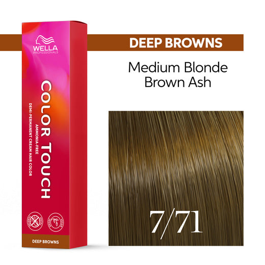 Tono sobre Tono Wella Color Touch 7/71 Rubio Medio Marrón Ceniza 60 ml