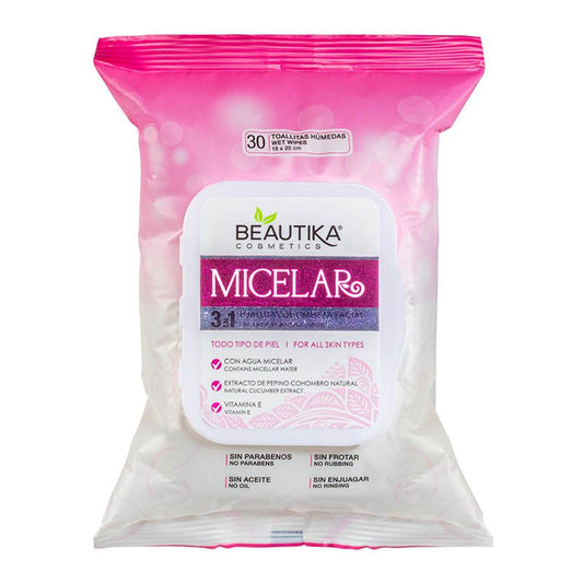 Toallitas Desmaquillantes Micelares 3 en 1 Beautika Belotti x 30