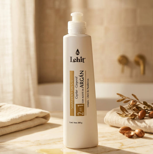 Shampoo Sin Sal 2 en 1 con Aceite de Argán Lehit x 300 ml