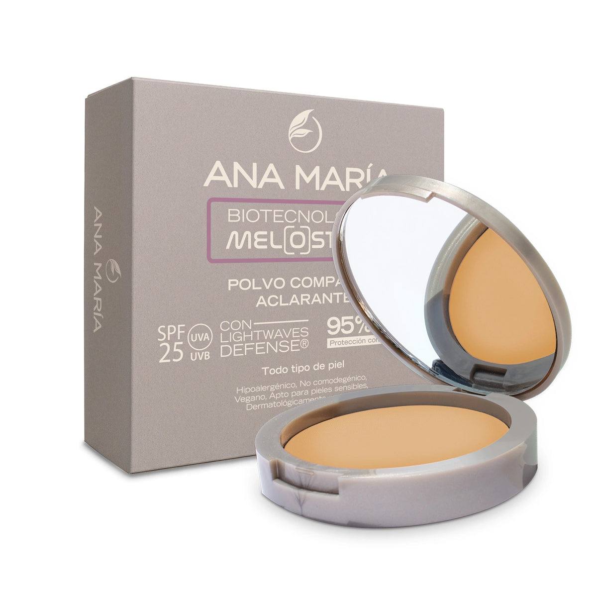 Polvo Compacto Aclarante y Humectante Ana María Tono Canela 15 g
