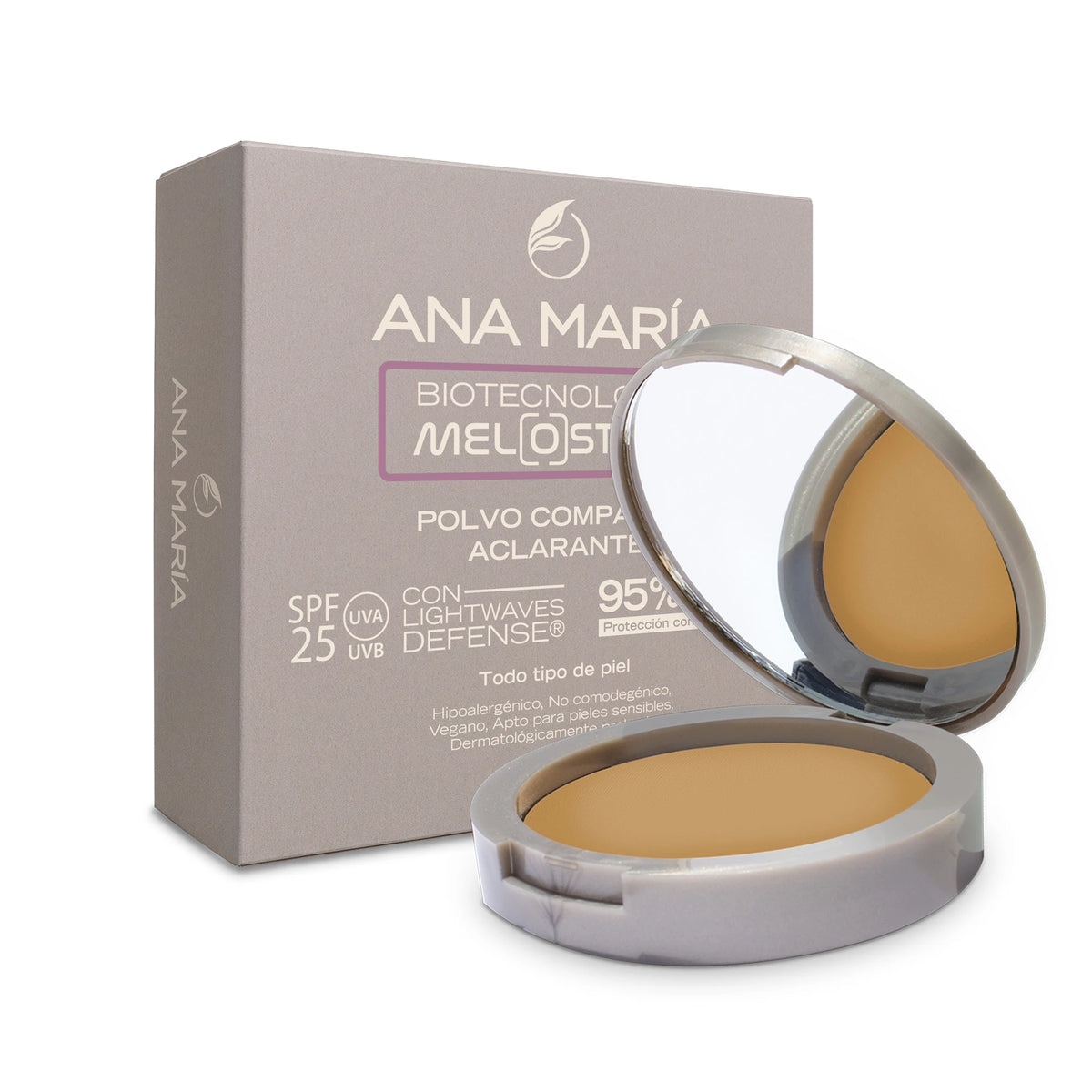Polvo Compacto Aclarante y Humectante Ana María Tono Moca 15 g