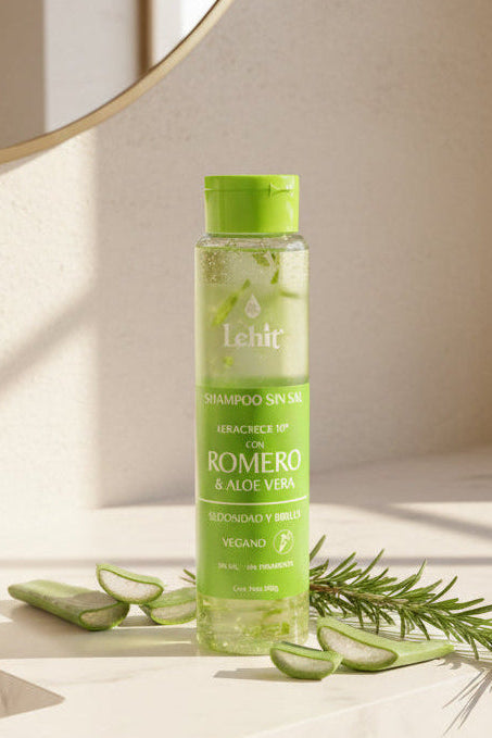 Shampoo Sin Sal Romero y Aloe Vera Keracrece 10 Lehit x 300 g