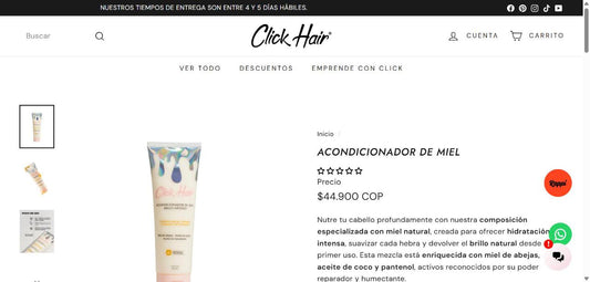 Acondicionador de Miel Brillo Intenso Click Hair 300 mL