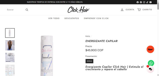 Energizante Capilar Click Hair 300 mL