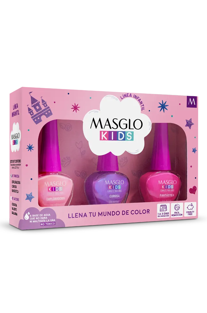 Kit Princesa Esmalte Masglo Kids 8 ml x 3 Tonos