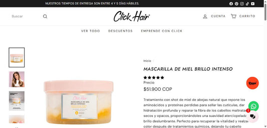 Mascarilla de Miel Brillo Intenso Click Hair