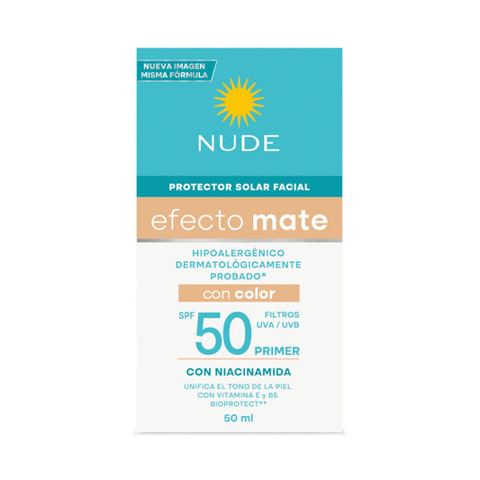Protector Solar Facial Nude con Color SPF 50 Efecto Primer 50 ml