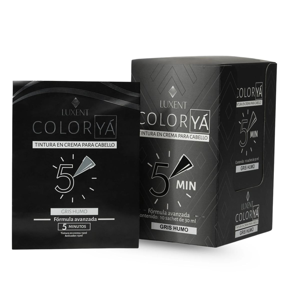Tinte para Canas Color Ya 5 Minutos Gris Humo Luxent Sobre
