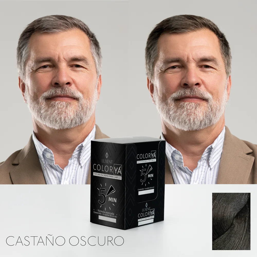 Tinte para Canas Color Ya 5 Minutos Castaño Oscuro Luxent Sobre